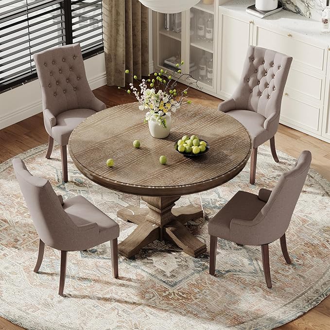 COLAMY Wingback Upholstered Side Dining Room Chairs Set of 4, Fabric Dining Chairs with Tufted Button, Living Room Chairs for Home Kitchen, Taupe