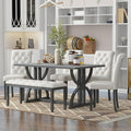 Ball & Cast 6-Piece Dining Table Set, 60" Rectangular Dining Table with 4 Upholstered Chairs & 1 Bench for Dining Room and Kitchen Gray Wash