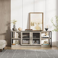 Farmhouse TV Stand for 65+ Inch TV, Industrial TV Cabinet, Entertainment Center with Double Mesh Doors and Storage Cabinet, Rustic TV Cabinet, TV Console Table Media Cabinet for Living Room, Grey