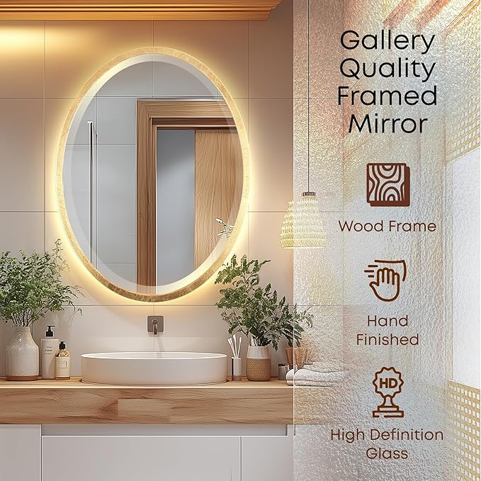 OVALCREST - Oval Wooden Beveled Wall Mirror for Home Decor, Bathroom, Vanity, Bedroom, Living Room, Hallway - London Style (Gold Leaf) 31.1 x 41.1