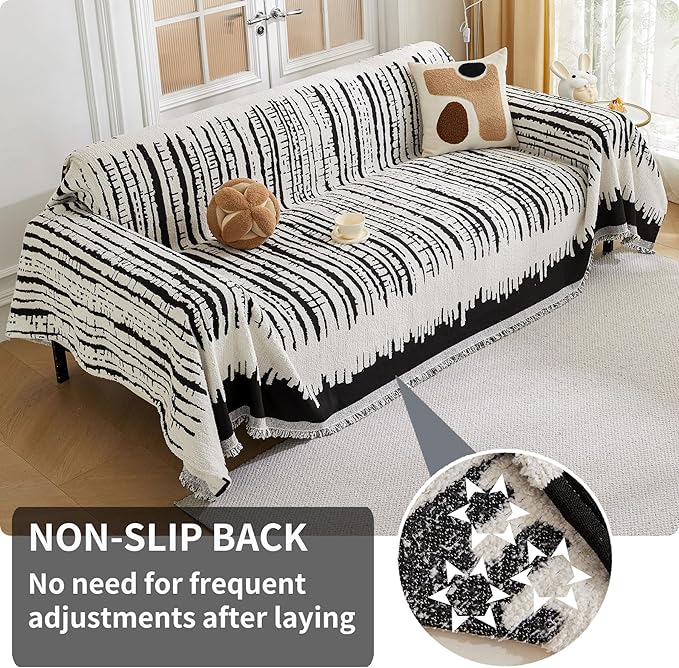HAOMAIJIA Boho Sofa Covers Couch Covers for 3 Cushion Couch Sofa Pet Friendly Soft Thick Non Slip Couch Cover for Dogs Washable Sectional Couch Covers L Shape Furniture Protecto (XF-Black, 71"x134")