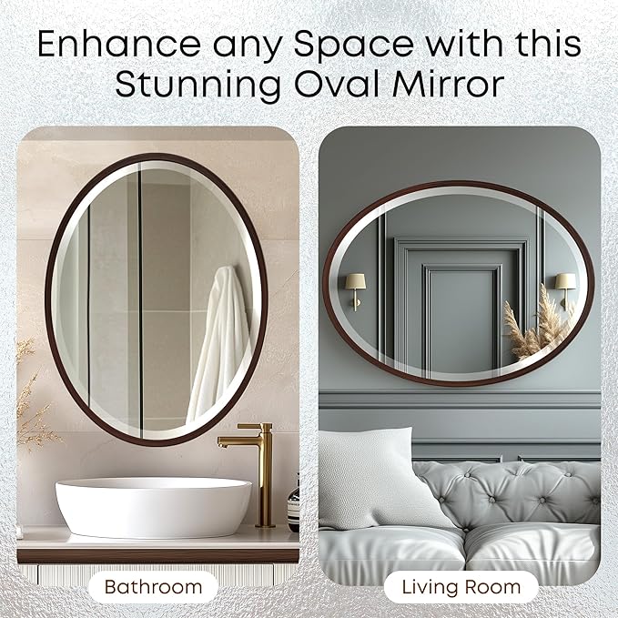 OVALCREST - Oval Wooden Beveled Wall Mirror for Home Decor, Bathroom, Vanity, Bedroom, Living Room, Hallway - London Style (Black Walnut) 31.1 x 41.1