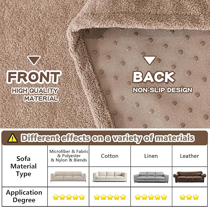MYSKY HOME Couch Cover Sofa Covers for 2-3 Cushion Couch, Non-Slip Dog Furniture Protector Cover for Sofa, Couch Protector, Couch Covers for Sectional Sofa, 71" x 118", Khaki