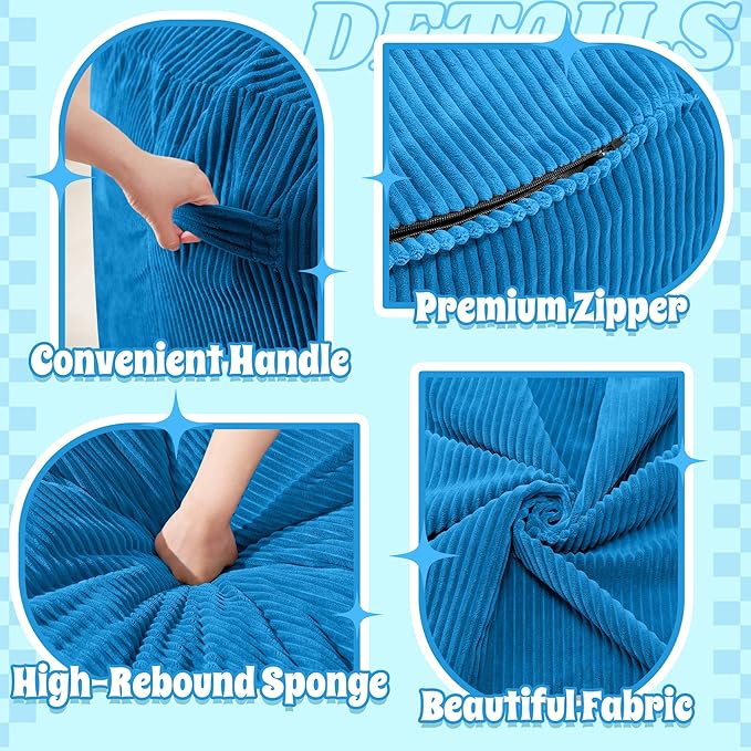HABUTWAY 4FT Bean Bag Chair,Giant Bean Bag Chairs for Adults,Big Bean Bags with Memory Foam Filled, Large Beanbag Chairs with Soft Corduroy Cover-Blue