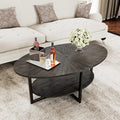 Solid Wood Oval Coffee Table with Cross Metal Legs, 43.3in Modern Industrail Center Table with Open Shelf Cocktail Tea Table for Living Room Bedroom, Rustic Black 1811BK
