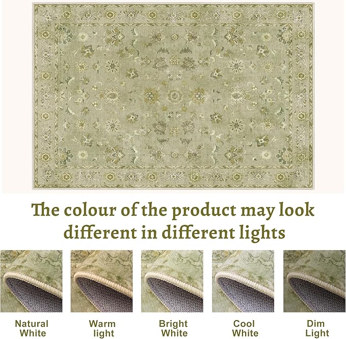 Tangsoo 2.6x8 Washable Runner Rug for Hallways, Floral Vintage Runner Non Slip, Soft Low Pile Long Rugs, Print Distressed Green Carpet Runners for Kitchen Bedroom Entryway Living Room