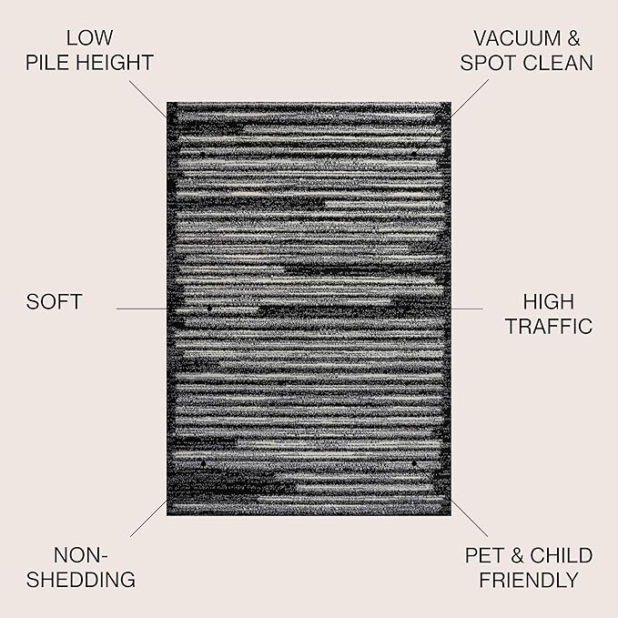 JONATHAN Y Khalil Modern Berber Stripe Black/Cream Indoor Area Rug, 8x10, Contemporary, Bohemian, Easy-Cleaning for Living Room, Bedroom, Kitchen, Pet Friendly, Non-Shedding (MOH207F-8)