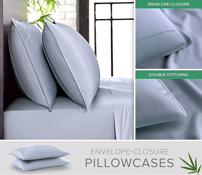 Twin Sheets by Pure Bamboo, Genuine 100% Organic Viscose Derived from Bamboo Bed Sheet Set, Luxuriously Soft & Cooling, Double Stitching, Lifetime Quality Promise (Twin, Sterling Blue)