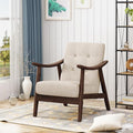 Ball & Cast Accent Chair Wide Armrest Mid-Century Lounge Living Room Chairs with Button Tufting,Wood Frame Seating Furniture for Bedroom,Apartment,Beige