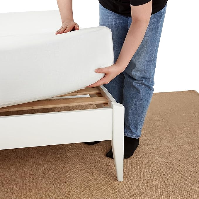 Bme Dinkee Signature Ivory White King Bed Frame Without Headboard - Modern & Minimalist Style with Acacia Wood - 12 Strong Wood Slat Support - Easy Assembly - No Box Spring Needed