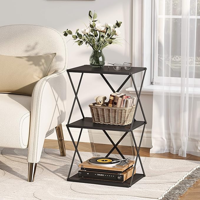 3-Tier End Table Small Side Table Tall Bedside Night Stand with Storage Sofa Side desks for Living Room Bedroom Office Bathroom Small Space Black ET-03BK