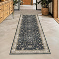 Black Boho Washable 2x6 Runner Rugs for Hallway Kitchen Bedroom Beside Laundry Room Bathroom Rug, Pet & Kids Friendly, Non Slip Low Pile Stain Resistant Soft Faux Wool Long 24 x 72 Floor Carpet