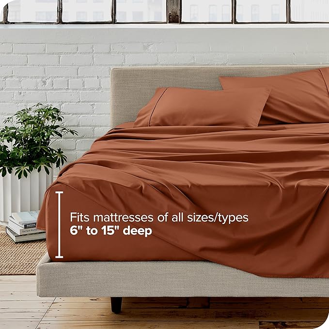Bare Home Full Sheet Set - Luxury 1800 Ultra-Soft Microfiber Full Bed Sheets - Double Brushed - Deep Pockets - Easy Fit - 4 Piece Set - Bedding Sheets & Pillowcases (Full, Terracotta)