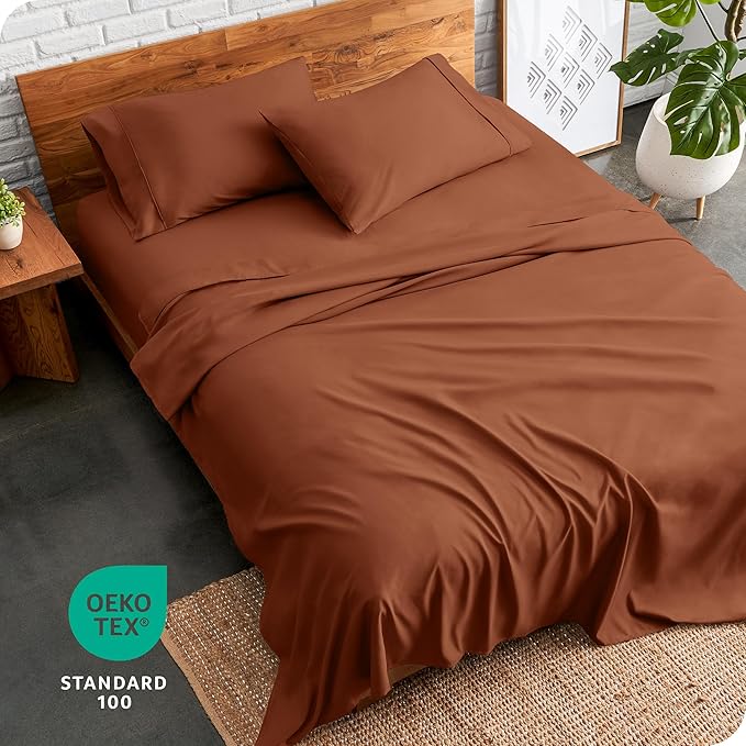 Bare Home Twin Sheet Set - 1800 Ultra-Soft Microfiber Twin Bed Sheets - Double Brushed - Deep Pockets - Easy Fit - Extra Soft - 3 Piece Set - Bedding Sheets & Pillowcases (Twin, Terracotta)