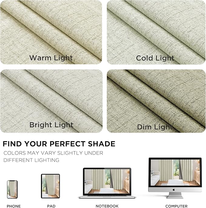 Joydeco 100% Blackout Curtains for Bedroom - Natural Linen Curtains 42" W x 96" L Long, Thermal Insulated 2 Panels Light Beige. Room Darkening Light Blocking Drapes for Living Room