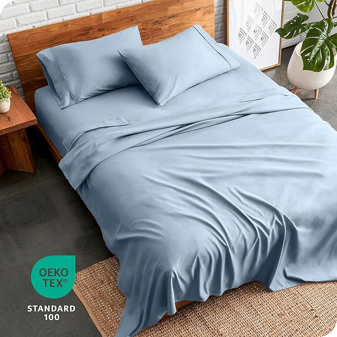 Bare Home Full XL Sheet Set - Luxury 1800 Ultra-Soft Microfiber Full Extra Long Bed Sheets - Double Brushed - Deep Pockets - Easy Fit - 4 Piece Set - Bedding Sheets & Pillowcases (Full XL, Dusty Blue)