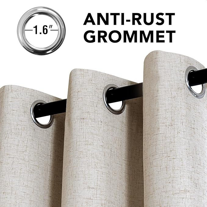 H.VERSAILTEX Linen Curtains 100% Blackout Curtains for Bedroom 63 inch Long Full Light Blocking Nature Linen Blended Window Curtains for Living Room Nickel Grommet (2 Panels, Heathered Linen)