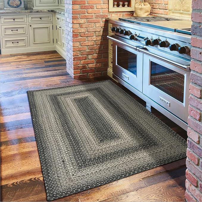 Homespice Flint Hill Jute Braided Rugs 27x45 - Gray Country Kitchen Rugs for Primitive Decor