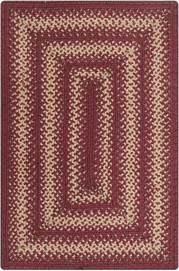 Autumn Maple Burgundy and Tan Small Braided Rug, Jute, 27"x45" Rectangle - Rustic Primitive Decor for Entryway, Bathroom, Everywhere