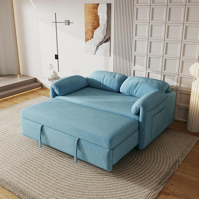 ERYE 3 in 1 Loveseat Sofa Convertible Sleeper Sofabed,Functional Recliner Daybed Love Seat Sofa&Couch W/Pull Out Couch Bed, Reclining Backrest and Pillows Armrests for Office Apartment RV Living Room