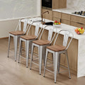 Changjie Furniture 24 Inches Metal Barstools Set of 4 Counter Height Bar Stools Industrial Stools with Backs High Back Chairs for Kitchen Island (24 Inch, Silver)
