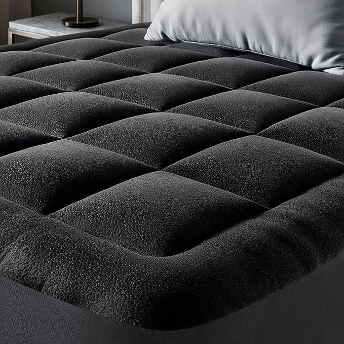 Ultra Soft King Size Mattress Topper - Viscose Made from Bamboo Pillow Top Mattress Pad for Back Pain Relief - Naturally Cooling for Hot Sleepers, Black