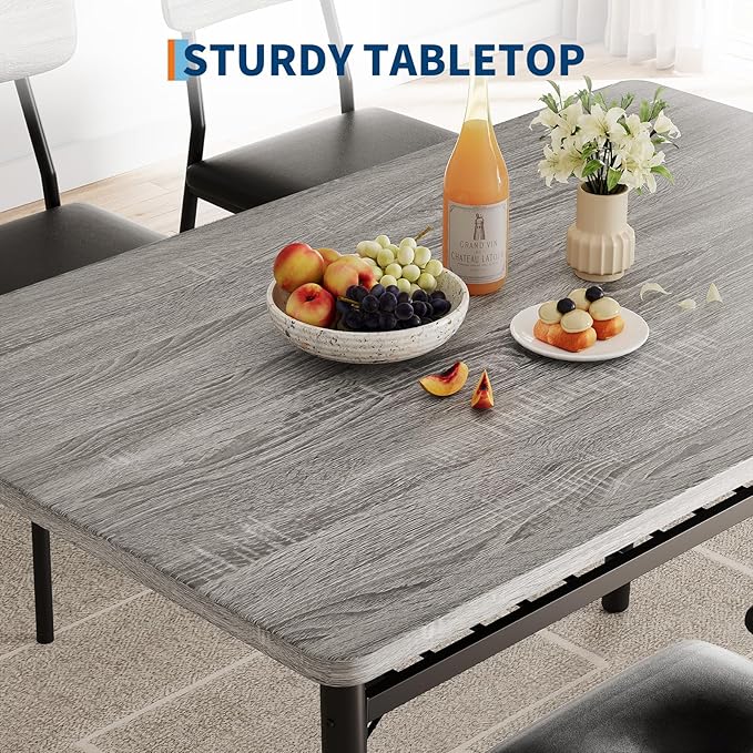 GarveeHome Dining Table for 2 with Storage Rack, Small Kitchen Table for 2 with Metal Frame, Square Table with Upholstered Chairs Set of 2, 3-Piece Dining Room Set for Small Space, Apartment, Gray
