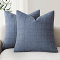 Foindtower Set of 2 Decorative Linen Check Throw Pillow Covers Neutral Farmhouse Vintage Cushion Covers Modern Coastal Boho Home Decor for Sofa Chair Couch Bedroom Living Room Outdoor,16×16 Inch,Blue