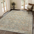 8X10 Area Rugs Machine Washable Rugs for Living Room, Vintage Boho Large Rugs for Bedroom Dining Room, Non Slip Indoor Soft Distressed Lightweight Thin Low Pile Carpet, Turmeric