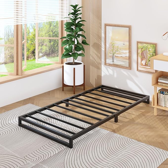 6 Inch Twin Size Bed Frames Heavy Duty Metal Twin Platform Bed Frame No Box Spring Needed, Noise Free, Easy Assembly, Black