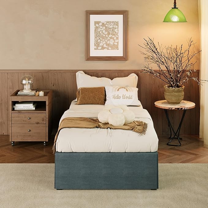 EMODA 14 Inch Twin Bed Frames with Cover Skirt, Heavy Duty Metal Twin Platform Bed Frame No Box Spring Needed, Noise Free, Easy Assembly