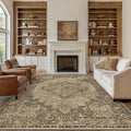 GENIMO 7'6''x9'6'' Area Rugs for Living Room, Machine Washable Non Slip Vintage Rugs, Low Pile Lightweight Chenille Print Rug for Bedroom, Dining Room, Home Office, Rustic Brown