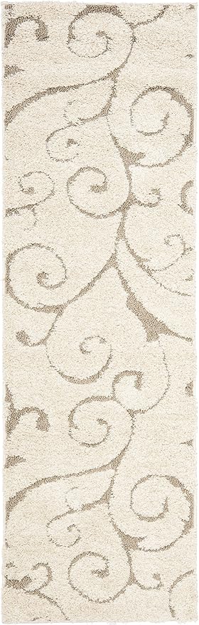 SAFAVIEH Florida Shag Collection Runner Rug - 2'3" x 11', Cream & Beige, Scroll Design, Non-Shedding & Easy Care, 1.2-inch Thick Ideal for High Traffic Areas in Living Room, Bedroom (SG455-1113)