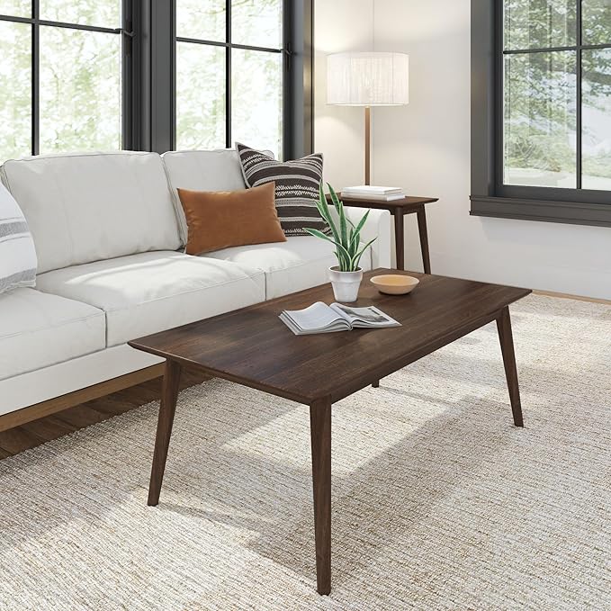 Plank+Beam 48 Inch Mid Century Modern Coffee Table, Wood Coffee Tables for Living Room, Rectangular Center Table, Occasional Table for Small Spaces, Walnut