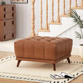 Christopher Knight Home Kinsley Square Ottoman Footstool, Ottoman Chair with Large Seat, Faux Leather Upholstery Coffee Table, Modern Side Table for Living Room Bedroom Home Decor, Brown