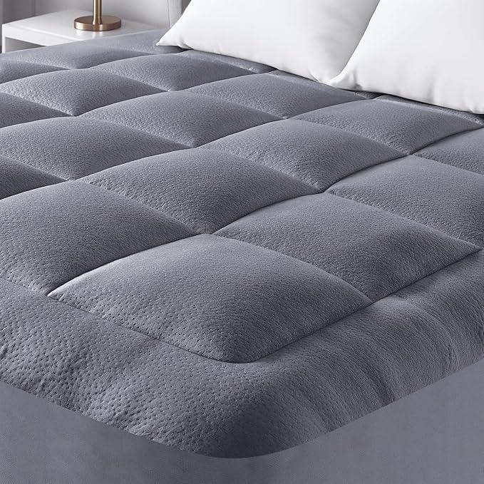 Ultra Soft Full XL Size Mattress Topper - Viscose Made from Bamboo Pillow Top Mattress Pad for Back Pain Relief - Naturally Cooling for Hot Sleepers, Grey