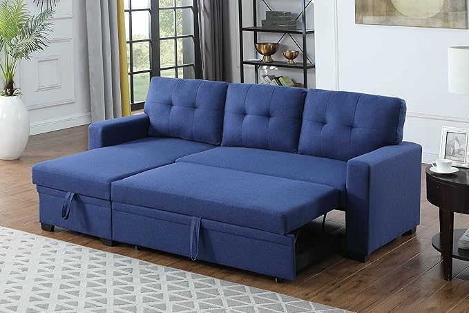 Devion Furniture Garisa 4-in-1 Convertible L Shaped Couch with Pull Out Bed and Storage, Sectional Sleeper Sofa with Reversible Chaise for Living Room, Apartment, Bedroom, Office