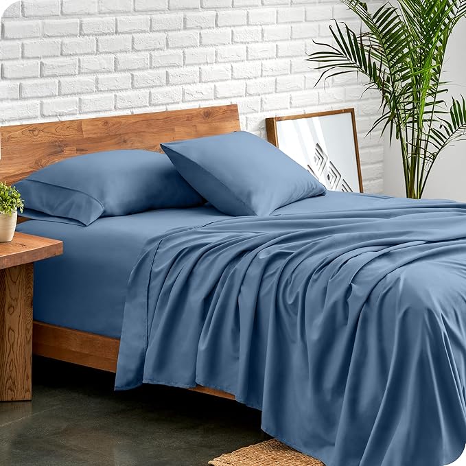 Bare Home Short Queen Sheet Set - 1800 Ultra-Soft Microfiber - Double Brushed - Deep Pockets - Easy Fit - 4 Piece Set - Bed Sheets (Short Queen, Coronet Blue)