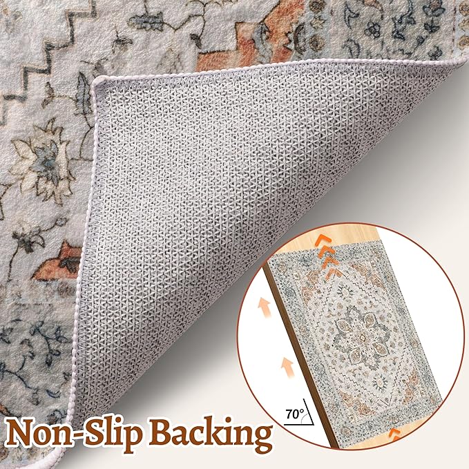 Tangsoo 5x7 Area Rug Washable Rug for Living Room, Vintage Indoor Non Slip Large Area Rugs, Print Distressed Taupe Carpet, Soft Low Pile Rug Foldable Floor Rugs for Bedroom Dining Room Dorm