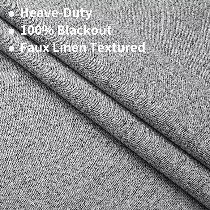Joydeco 100% Total Blackout Curtains Custom Size for Bedroom Living Room Darkening Long Textured Drapes Thermal Insulated Back Tab & Rod Pocket 1 Panel(Light Grey,Custom Size)