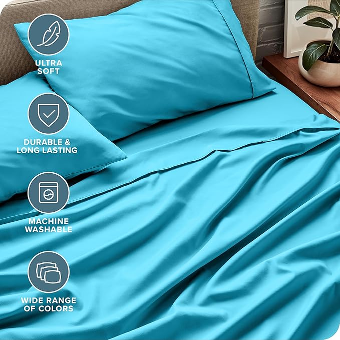 Bare Home Queen Sheet Set - Luxury 1800 Ultra-Soft Microfiber Queen Bed Sheets - Double Brushed - Deep Pockets - Easy Fit - 4 Piece Set - Bedding Sheets & Pillowcases (Queen, Aqua)