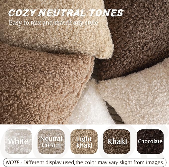 Foindtower Set of 2 Curly Teddy Wool Faux Fur Pillow Covers Decorative Boucle Textured Lumbar Throw Pillow Oblong Accent Pillowcases Sheepskin Cushion Case for for Chair and Couch 12"x20" White