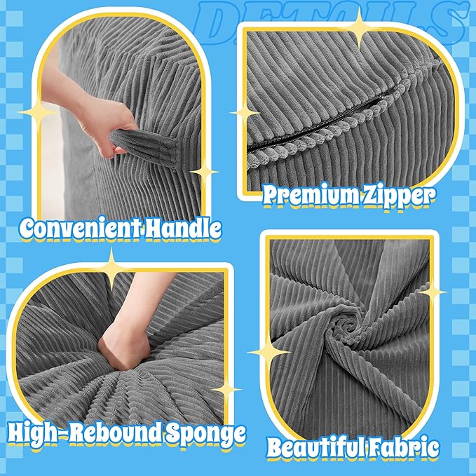 HABUTWAY 4FT Bean Bag Chair,Giant Bean Bag Chairs for Adults,Big Bean Bags with Memory Foam Filled, Large Beanbag Chairs with Soft Corduroy Cover-Grey