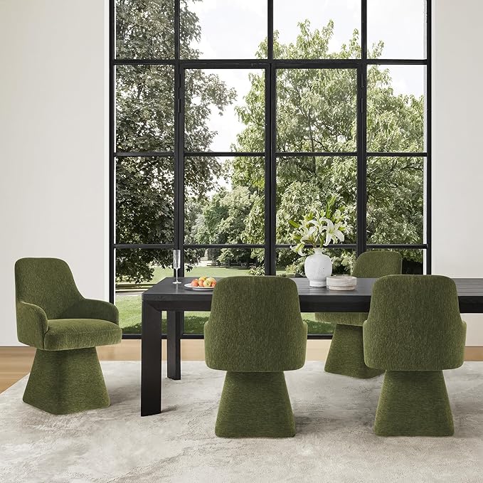 Swivel Dining Chair Set of 1, Mid Century Modern Chair Fabric Upholstered Armchair with Armrest & Ergonomic Backrest for Dining Room, Kitchen, Bedroom, Living Room, Green