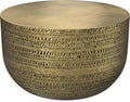 SIMPLIHOME Johnsen 30-inch Wide Metal Drum Coffee Table in Antique Gold, Boho-Style Cocktail Table for Living Room or Family Room, Assembled
