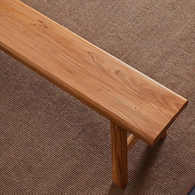 Farmhouse Wood Bench Indoor - 39.3 Inch entryway Bench, Natural Solid Wood, Durable and Sturdy, Suitable for Dining Room, Bedroom, Porch and Other Narrow Spaces