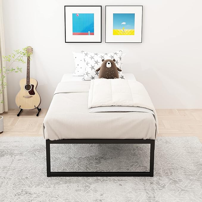 14 Inch Twin Bed Frames Heavy Duty Metal Twin Size Platform Bed Frame No Box Spring Needed, Noise Free, Easy Assembly, Black
