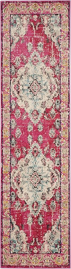 SAFAVIEH Monaco Collection Runner Rug - 2'2" x 12', Pink & Multi, Boho Chic Medallion Distressed Design, Non-Shedding & Easy Care, Ideal for High Traffic Areas in Living Room, Bedroom (MNC243D)