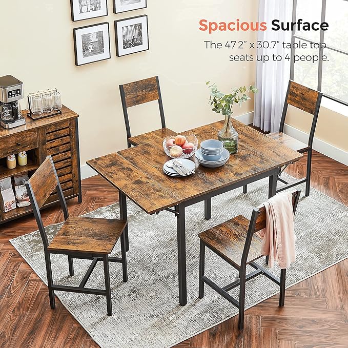 VASAGLE Folding Dining Table, Drop Leaf Extendable, for Small Spaces, Seats 2-4 People, Industrial, 33.3 x 30.7 x 30 Inches,Brown