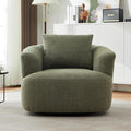 Merax Modern Cozy Chenille 360° Swivel Sofa Chair w/a Throw Pillow, 38.2" Upholstered Leisure Barrel Accent Armchair with Deep Seating for Living Room Bedroom,Office, Hotel, Easy Assemble, Green